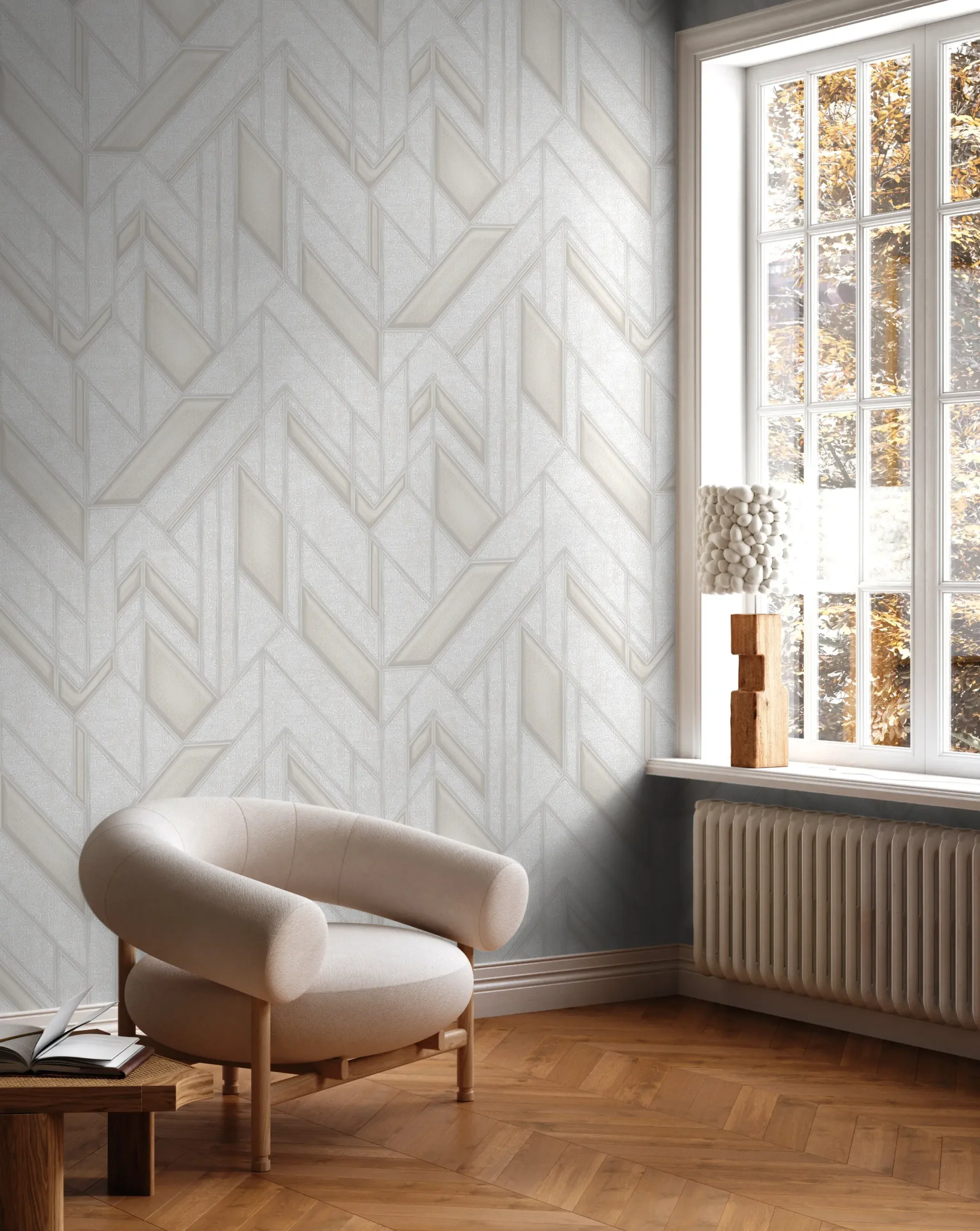 White Embossed Wallpaper – Glittering Calm (24113-1)